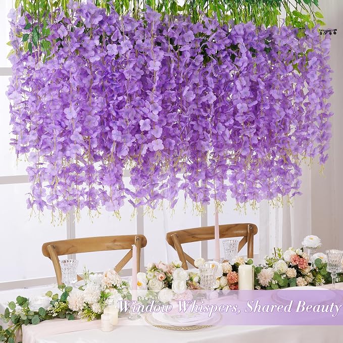 36 Pack Wisteria Hanging Flowers, 3.6 Feet/Pcs Purple Wisteria Artificial - Image 2