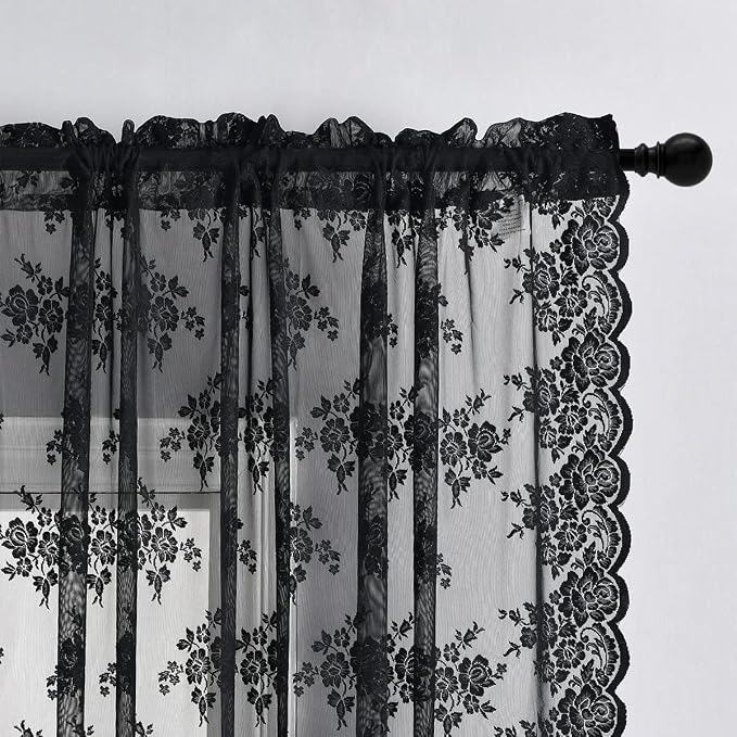 Kotile Vintage Black Lace Curtains - Image 4