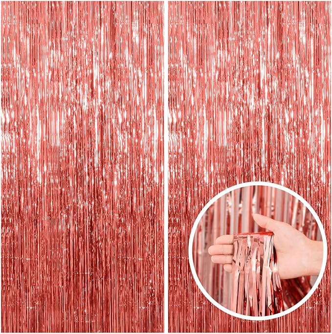 2 Pack Rose Gold Fringe Curtain Backdrop Birthday Bachelorette Party by BOMSI