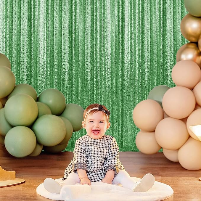 2×8FT-4PCS Grass Green Sequin Backdrop Curtains Panels, Photography Backdrop - Image 3