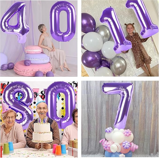 Purple Number Balloons, 40 Inch Purple Balloon 2.2 Helium Balloon 2th Birthday - Image 6