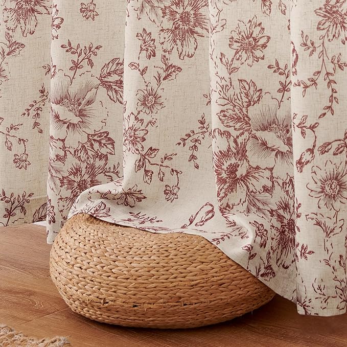 jinchan Floral Linen Curtains Lined 108 Inch Farmhouse Back Tab 2 Panels | - Image 8