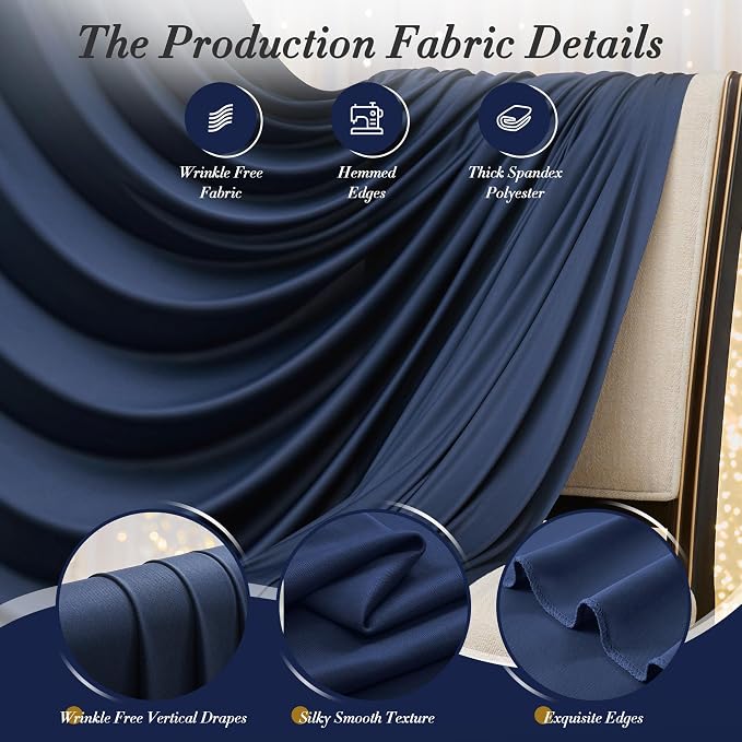 50 ft x 10 ft Wrinkle Free Navy Blue Backdrop Curtain - Image 7