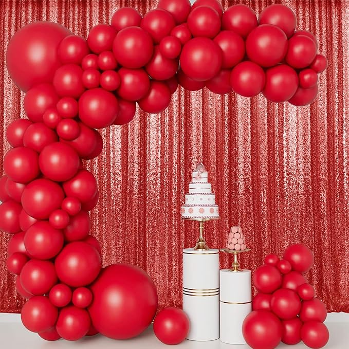 2×8FT-4PCS Red Sequin Backdrop Curtains Panels, Photography Backdrop Glitter - Image 2