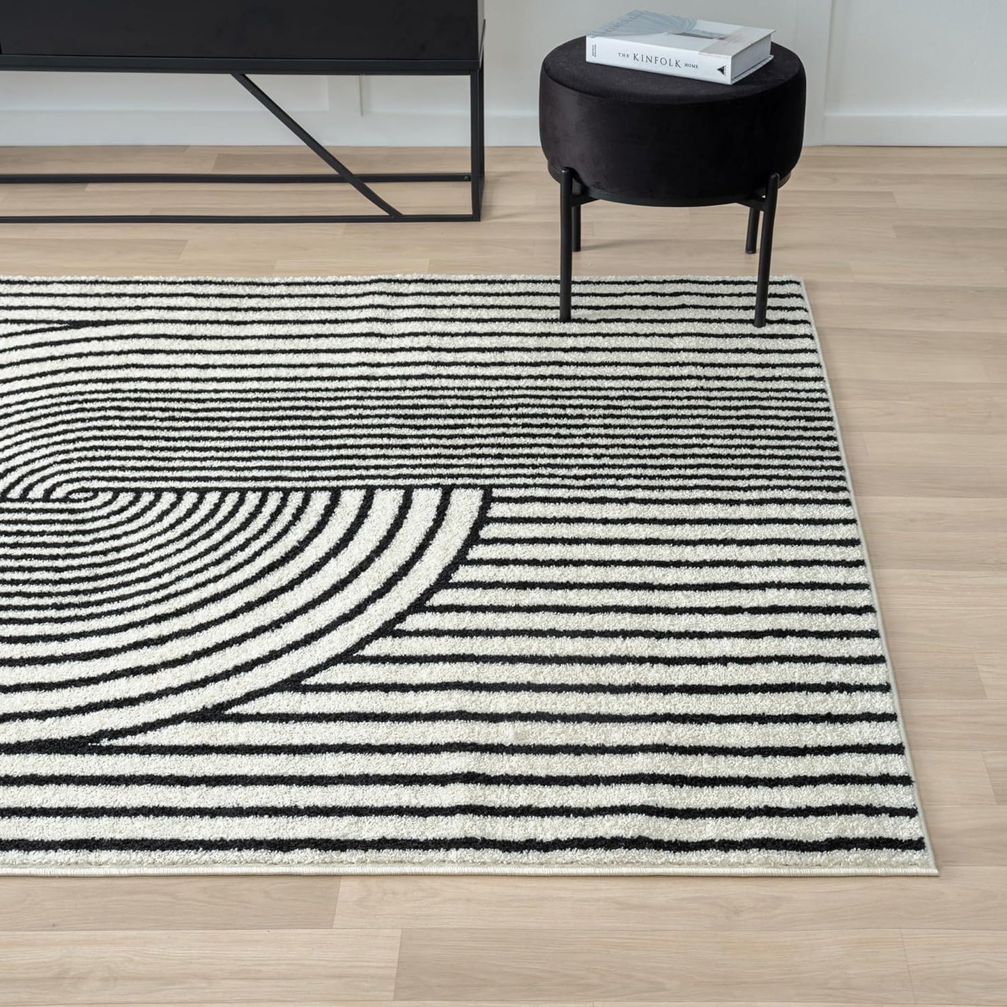 Abani Nuevo Collection Area Rug - Mid-Century Black and White Arch Knot Design - 2' x 3' - for Living Room, Bedroom & Office