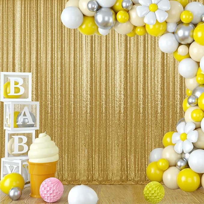 4×8FT-2PCS Gold Sequin Backdrop Curtains Panels, Photography Backdrop Glitter - Image 3