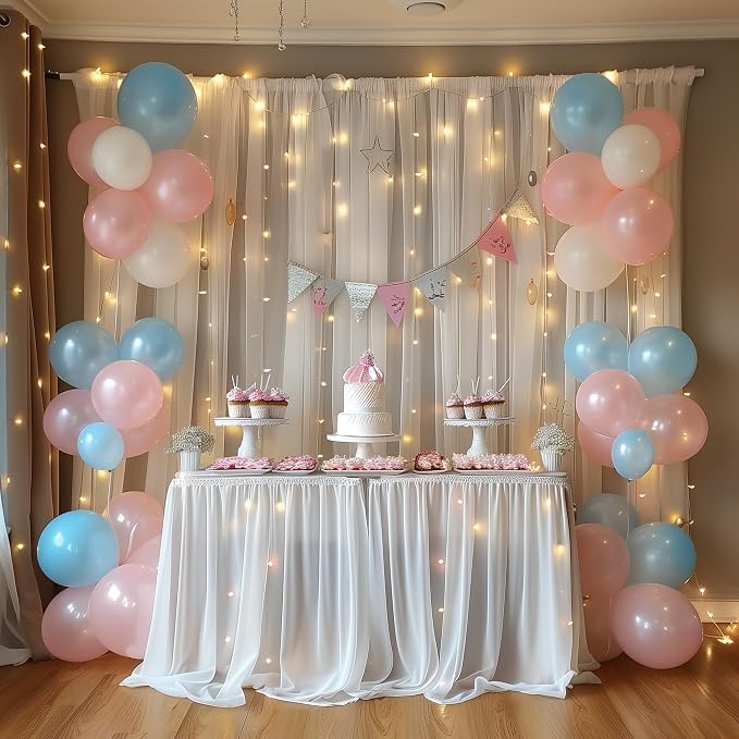 Tulle Backdrop Curtains with Lights Sheer White Curtain Backdrop 20x8ft | Tulle - Image 8
