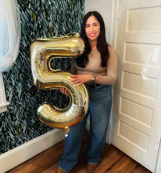 5 Balloon - Champagne Gold Birthday Number Balloons, 40 Inch Decorations | - Image 7