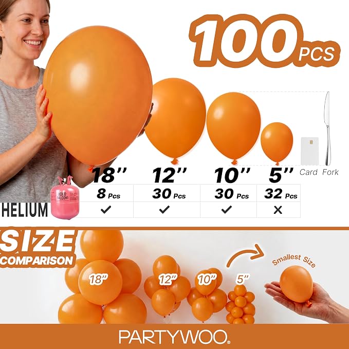PartyWoo Burnt Orange Balloons 100pcs Terracotta Fall Color 18 12 10 5 Inch | - Image 6