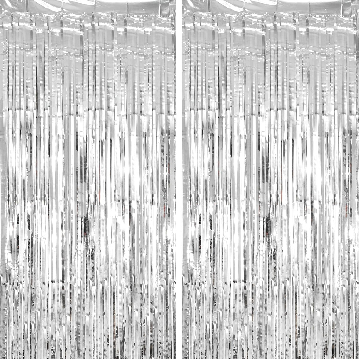 2 Pack Silver Tinsel Foil Fringe Curtains, Silver Party Decorations, Metallic Tinsel Party Streamers Backdrop for Birthday Baby Shower Graduation Wedding Bachelorette Party Decorations
