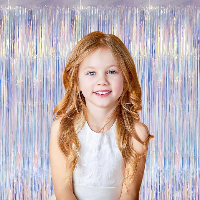 Voircoloria 2 Pack Iridescent Foil Fringe Curtains, Holographic Tinsel - Image 5