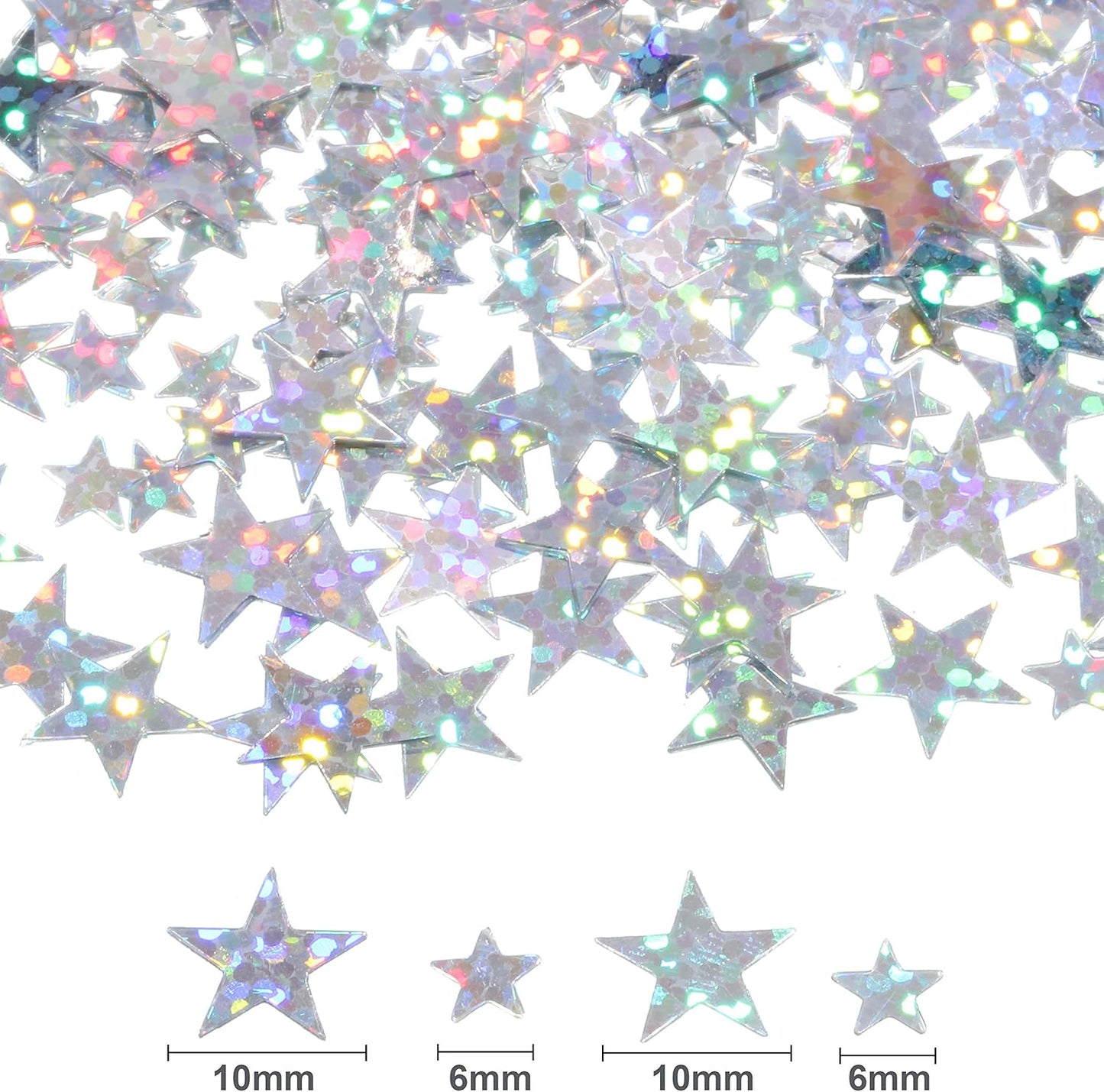Hestya 60g Star Confetti Glitter Table Confetti Metallic Foil Stars for Party Wedding Festival Decorations(Glitter Silver,10mm and 6mm)