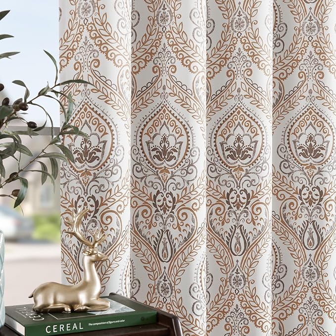 jinchan Blue Blackout Curtains 63 Inch Damask Vintage Grommet 2 Panels | Room - Image 2