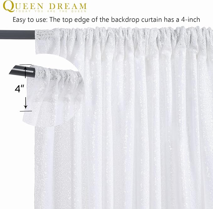 Sequin Backdrop Curtains 10ft x 10ft White Background Drapes | Giltter Curtains - Image 6