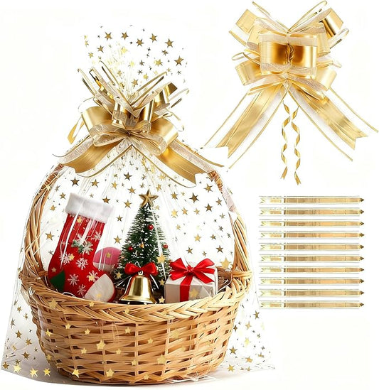 COQOFA 10 Pieces Large Cello/Cellophane Bags 18x30 Inches Clear Basket Gift by COQOFA