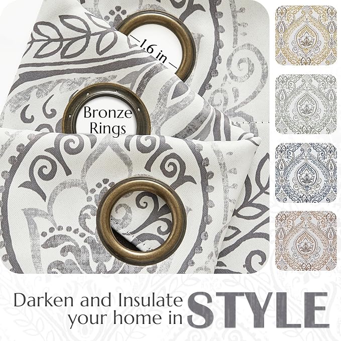 jinchan Grey Blackout Curtains 90 Inch Damask Vintage Grommet 2 Panels | Room - Image 5
