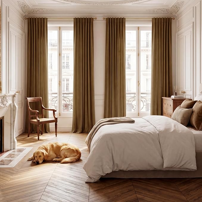 Gold Brown Velvet Curtains for Living Room Boho, W52 x L84, 2 Panels | Back Tab - Image 8