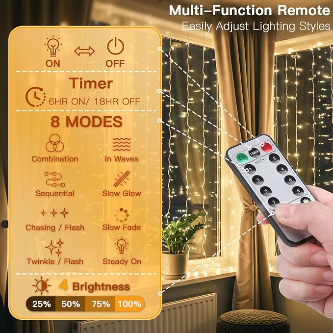 Curtain Lights for Bedroom, 150 Led Hanging String Light Outdoor, Fairy Curtain - Image 3