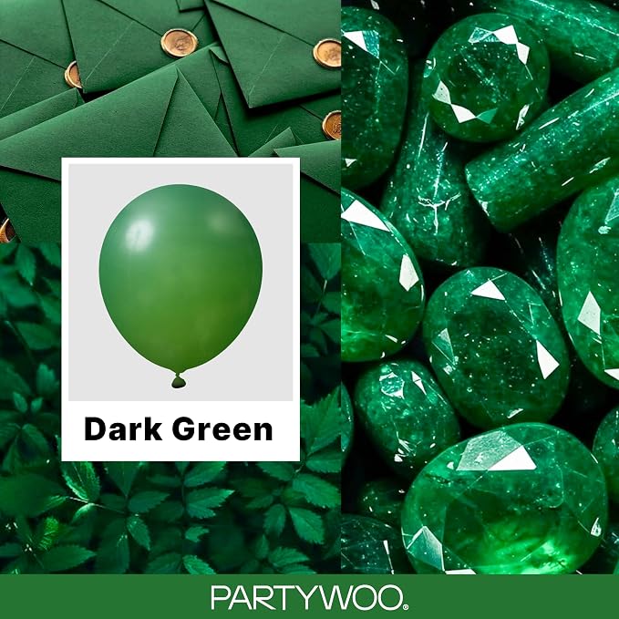 PartyWoo Dark Green Balloons 100pcs Emerald Hunter Forest Green Color | - Image 2
