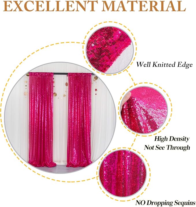 ShinyBeauty Sequin Curtains Panels Hot Pink Sequin Backdrops 4 Pieces Photo - Image 5