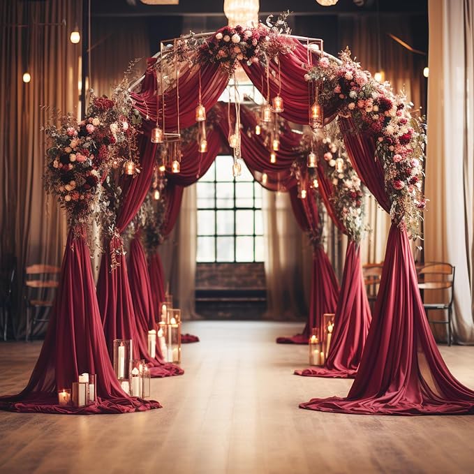 Wedding Arch Draping Fabric Backdrop Drapes 4 Panels, Burgundy | 28.7"x20FT - Image 3