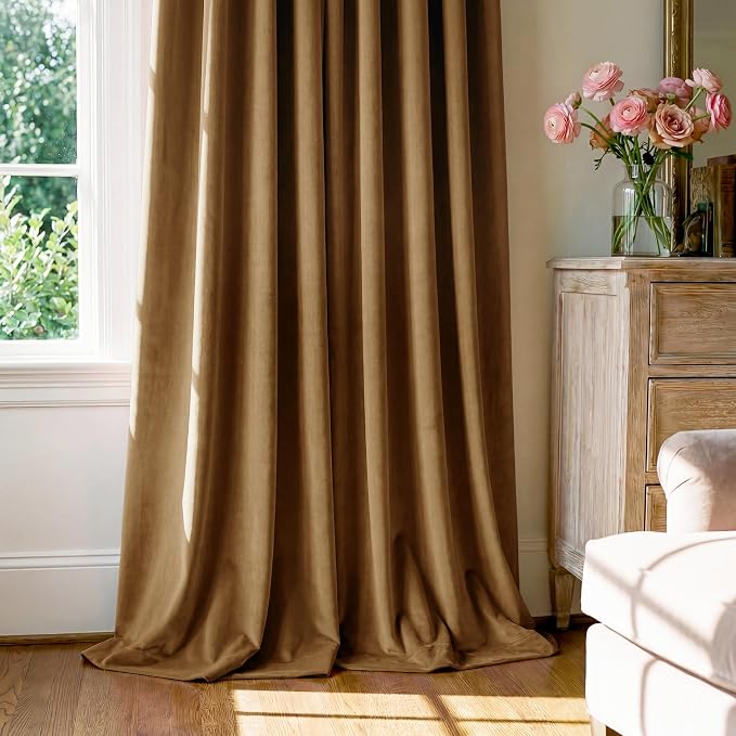 Gold Brown Velvet Curtains for Living Room Boho, W42 x L90, 2 Panels | 300GSM - Image 7