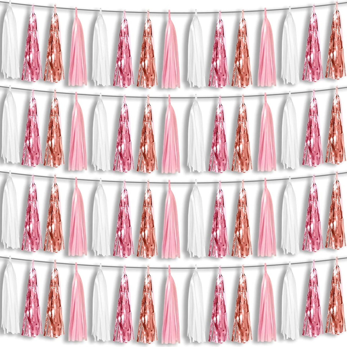 4P Pink White Peach Rose Gold Tassels Party Tassel Garland Banner, Tassels Banner Streamers for Parade Floats, Bachelorette, Wedding, Birthday, Christmas, Bridal/Baby Shower Party Decorations