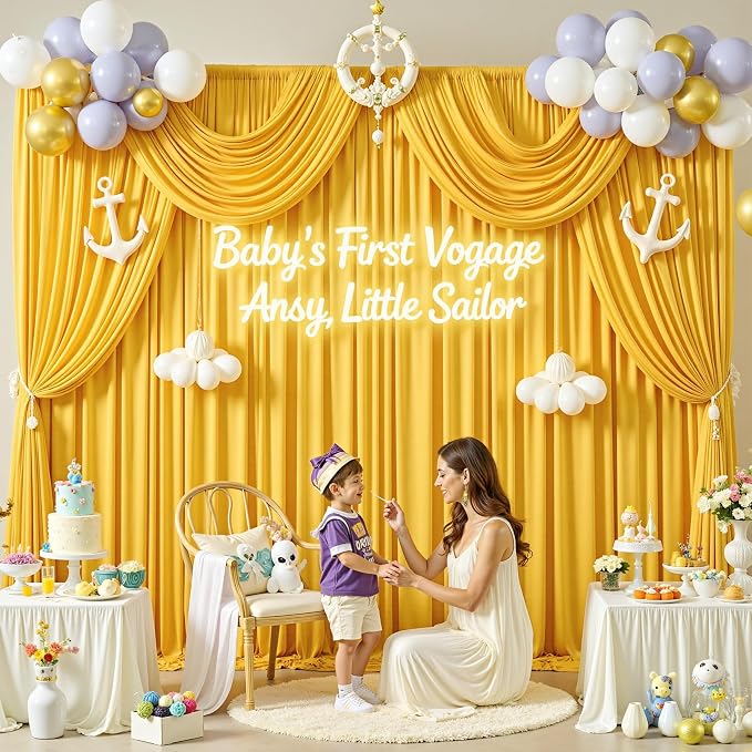 30 ft x 10 ft Wrinkle Free Yellow Backdrop Curtain - Image 5
