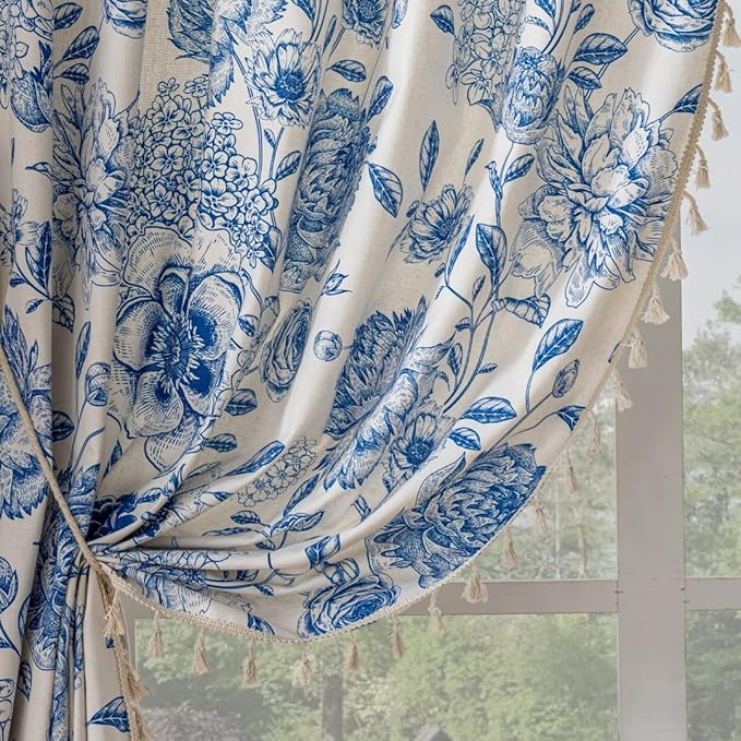 F-CHU Bohemian Curtains for Bedroom 63 Inch Length French Country Floral Drapes by F-CHU