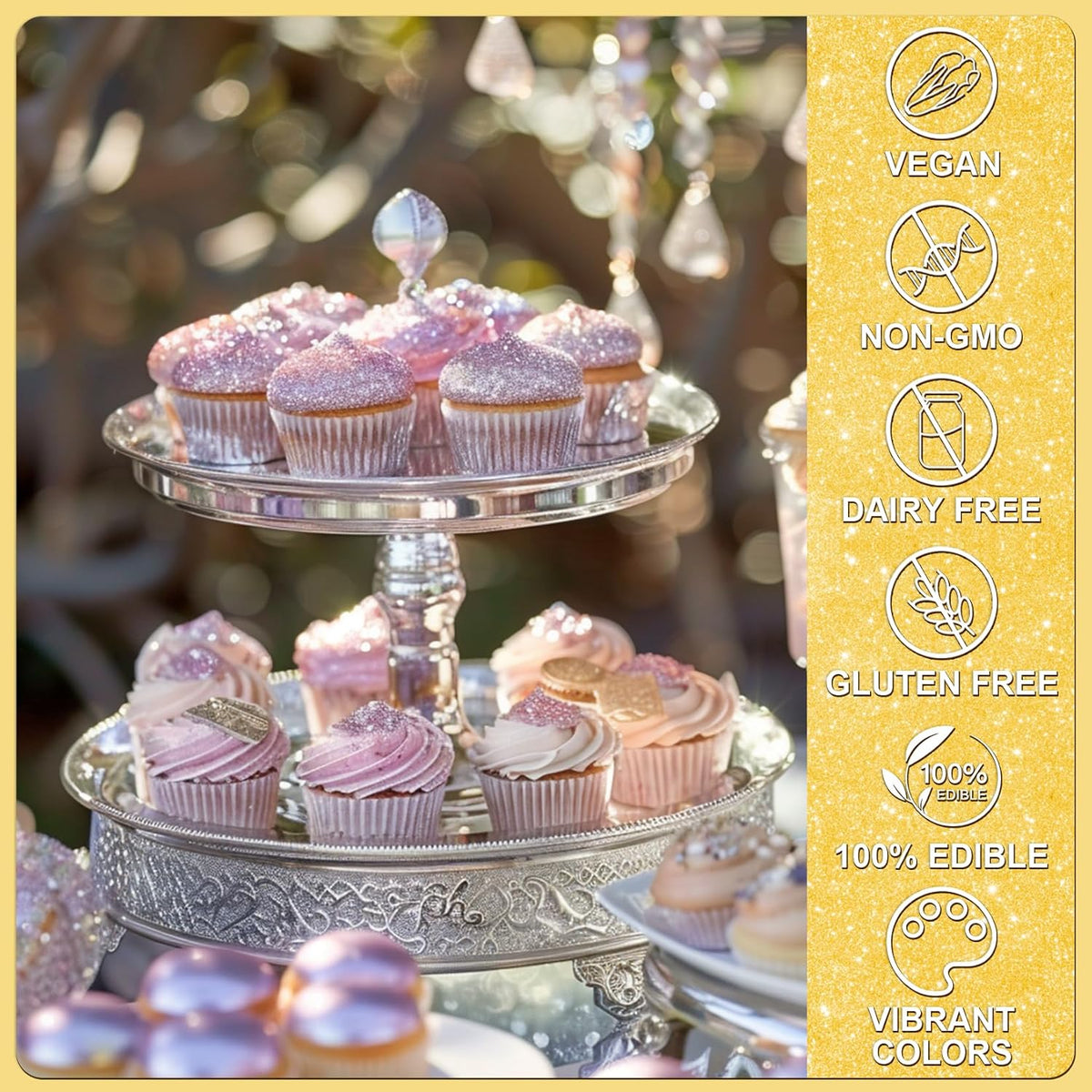 Gold Edible Glitter - 5g Food Grade Cake Decorating Shimmering Glitter, Edible Sprinkle Luster Dust for Drinks, Chocolates, Fondant, Strawberries, Cupcakes, Candy, Cookie - Vegan