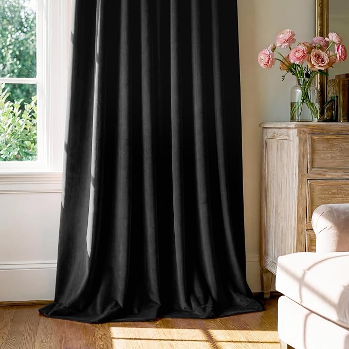 Blackout Black Velvet Curtains for Home Theater, W52 x L90, 2 Panels | 300GSM - Image 7