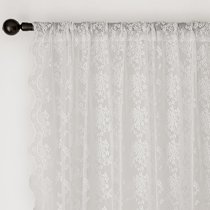 Anmao Vintage Lace Valance Kitchen Curtains 18 Inches Long 2 Panels, Semi Sheer - Image 6
