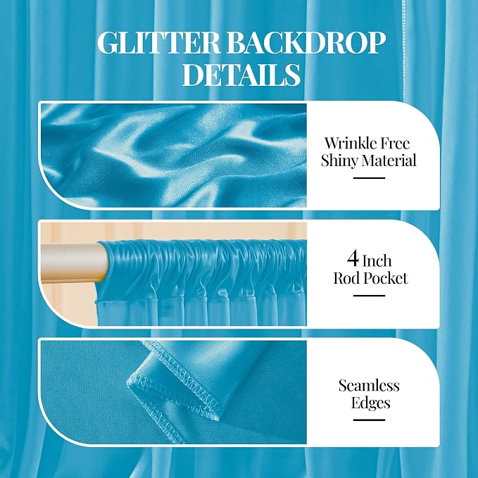 30x10ft Sky Blue Glitter Backdrop Curtain - Image 5