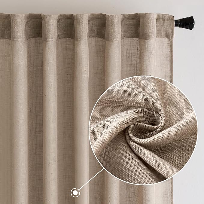 MIULEE Taupe Linen Curtains 42x84 Inch Length 2 Panels - Image 2