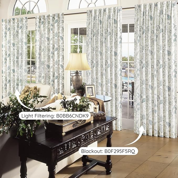 Kayne Studio Blue Grey Jacobean Floral Rod Pocket Semi Sheer Curtains 84" L | - Image 6