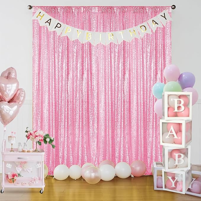 Sugargirl Matte Pink Sequin Backdrop Curtain 4FTx8FT Glitter Matte Pink - Image 2