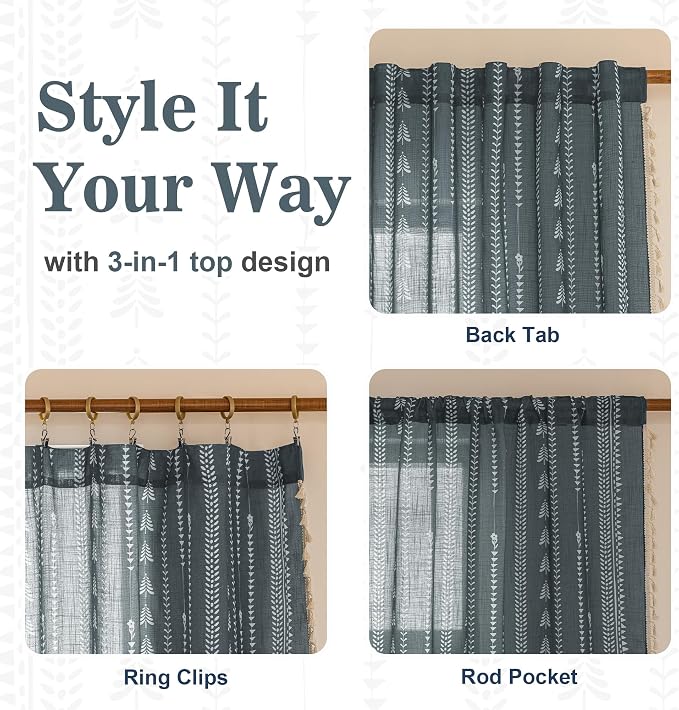 Boho Dark Grey Curtains 72 inch Long - Image 5