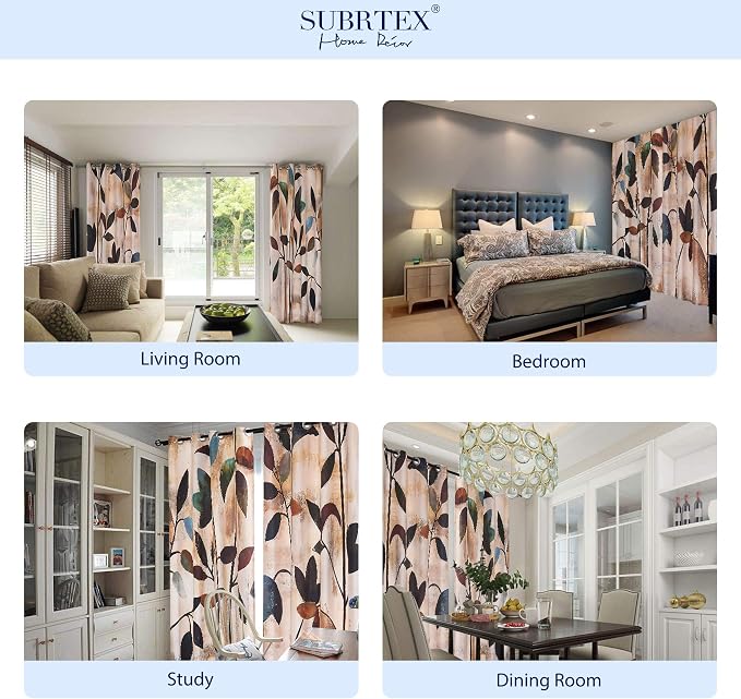SUBRTEX Boho Leaf Printed Curtains 63 inch Long 2 Panels, Room Darkening - Image 6