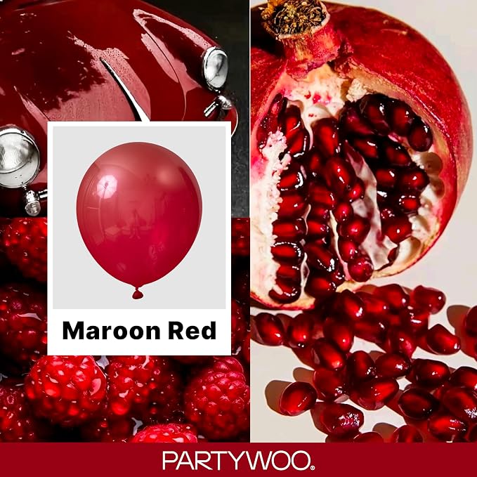 PartyWoo Burgundy Balloons 127pcs Dark Red Maroon Ruby Red Color | 36 18 12 10 - Image 2