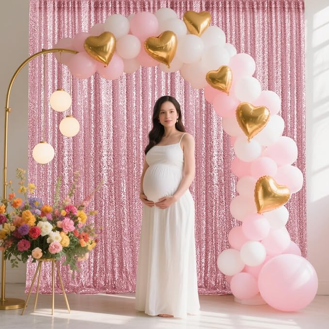 4×8FT-2PCS Light Pink Sequin Backdrop Curtains Panels, Photography Backdrop - Image 2