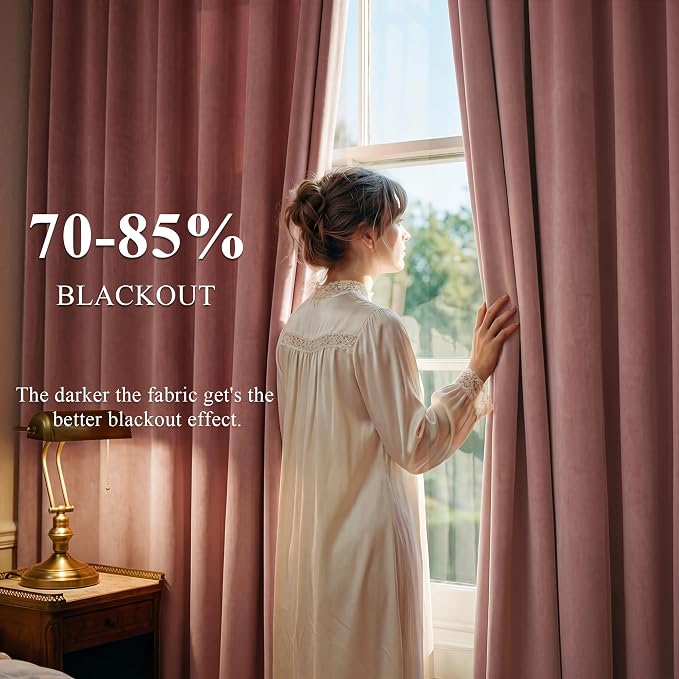 Mauve Velvet Curtains for Home Theater Room Nursery, Back Tab Pinch Pleat - Image 3