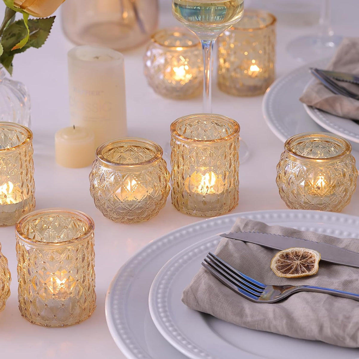 36pcs Assorted Gold Votive Candle Holders, Tea Light Candle Holder Glass for Diwali, Gold Candle Holders for Wedding, Table Centerpiece, Brithday and Holiday Decorations