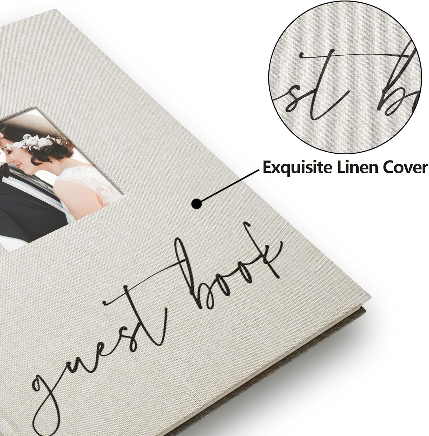 Vienrose Wedding Guest Book Polaroid Guest Book Photo GuestBook Sign in book Personalized Linen Cover 120 Pages Hardcover with Lined, Alternative Baby Shower, Party, Birthday (10" x 8" Minimalist)
