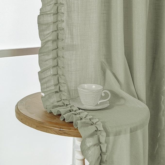 Light Sage Green Farmhouse Curtains - Image 3
