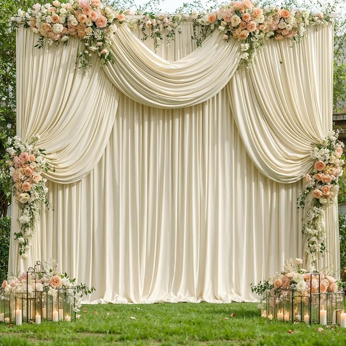 8 Panels Backdrop Curtains for Wedding Party Wrinkle Free Beige Backdrops - Image 3