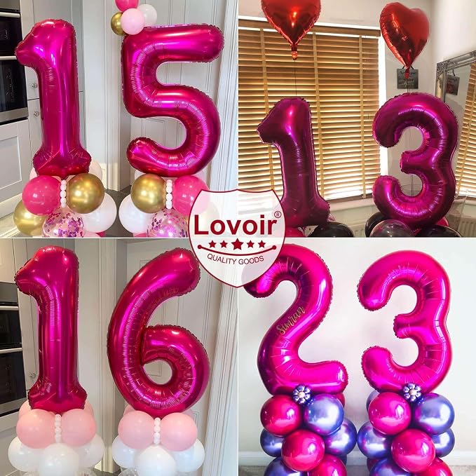 Hot Pink 10 Number Balloons, 40 Inch Giant Number 10 Balloons Foil Mylar Helium - Image 7