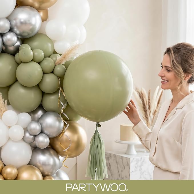 PartyWoo Sage Green Balloons 155pcs Different Sizes of 18 12 10 5 Inch Olive - Image 9