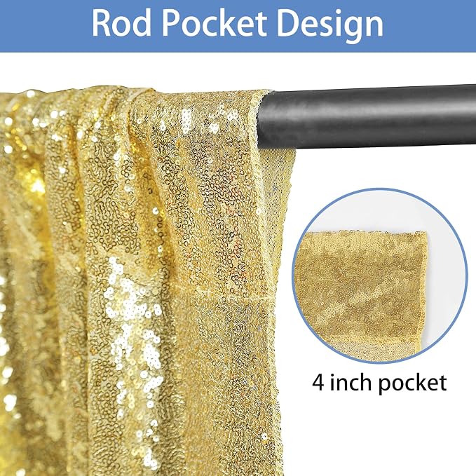 Hahuho Gold Sequin Backdrop Curtain, Party Decoration（2 Panels, 2FT x 8FT - Image 2