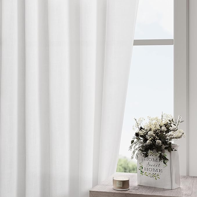 White Semi Sheer Linen Curtains 94 inch Length - Image 2
