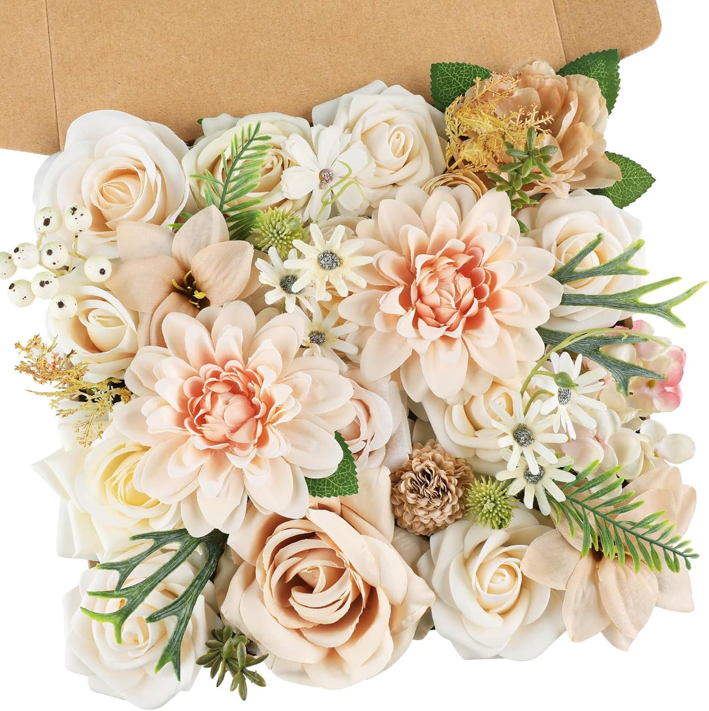 AmyHomie Nude Color Artificial Flowers Combo Silk Mix Peony Rose Fake Flowers w/Stem for DIY Wedding Bouquets Centerpieces Arrangements Table Fall Decor Party Bridal Baby Shower Home Decorations